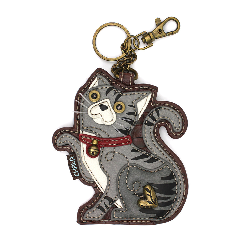 Coin Purse / Key Fob - Tabby Cat - gray
