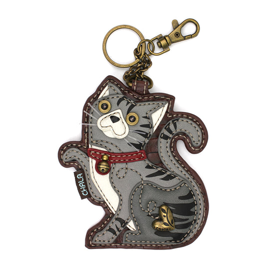 Coin Purse / Key Fob - Tabby Cat - gray