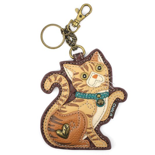 Coin Purse / Key Fob - Tabby Cat - orange