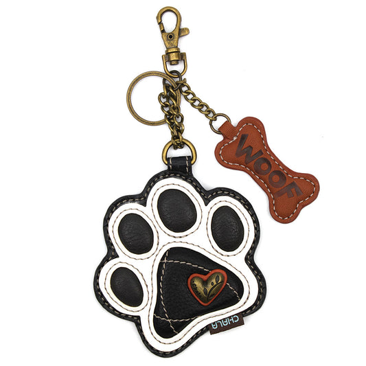 Coin Purse / Key Fob - Paw Print - b&w