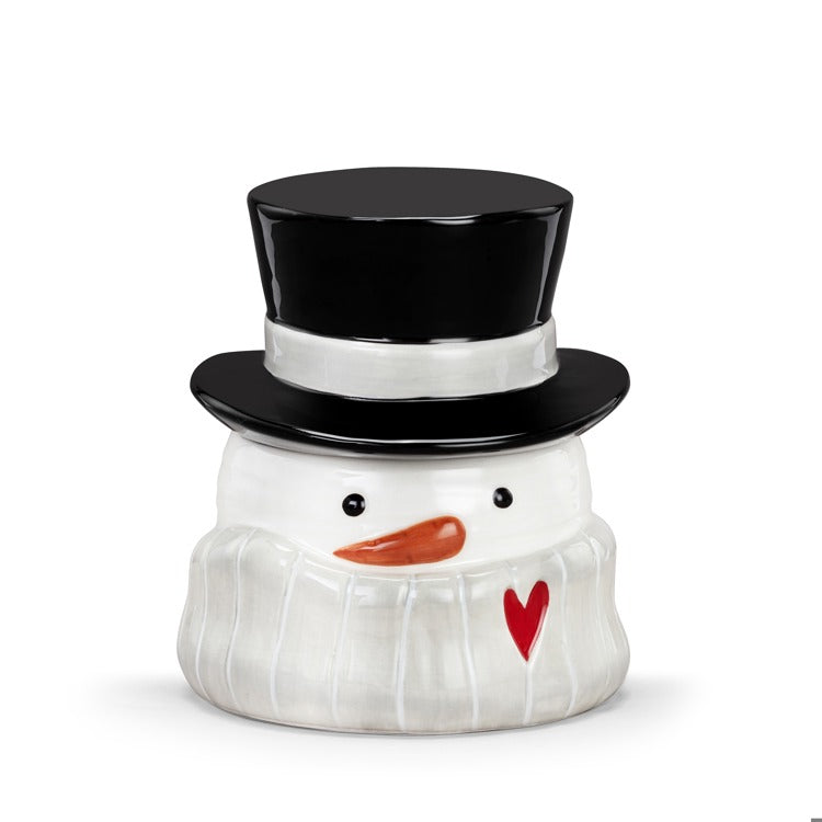 Snowman Red Heart Cream Ceramic Candy Jar - 5x7in