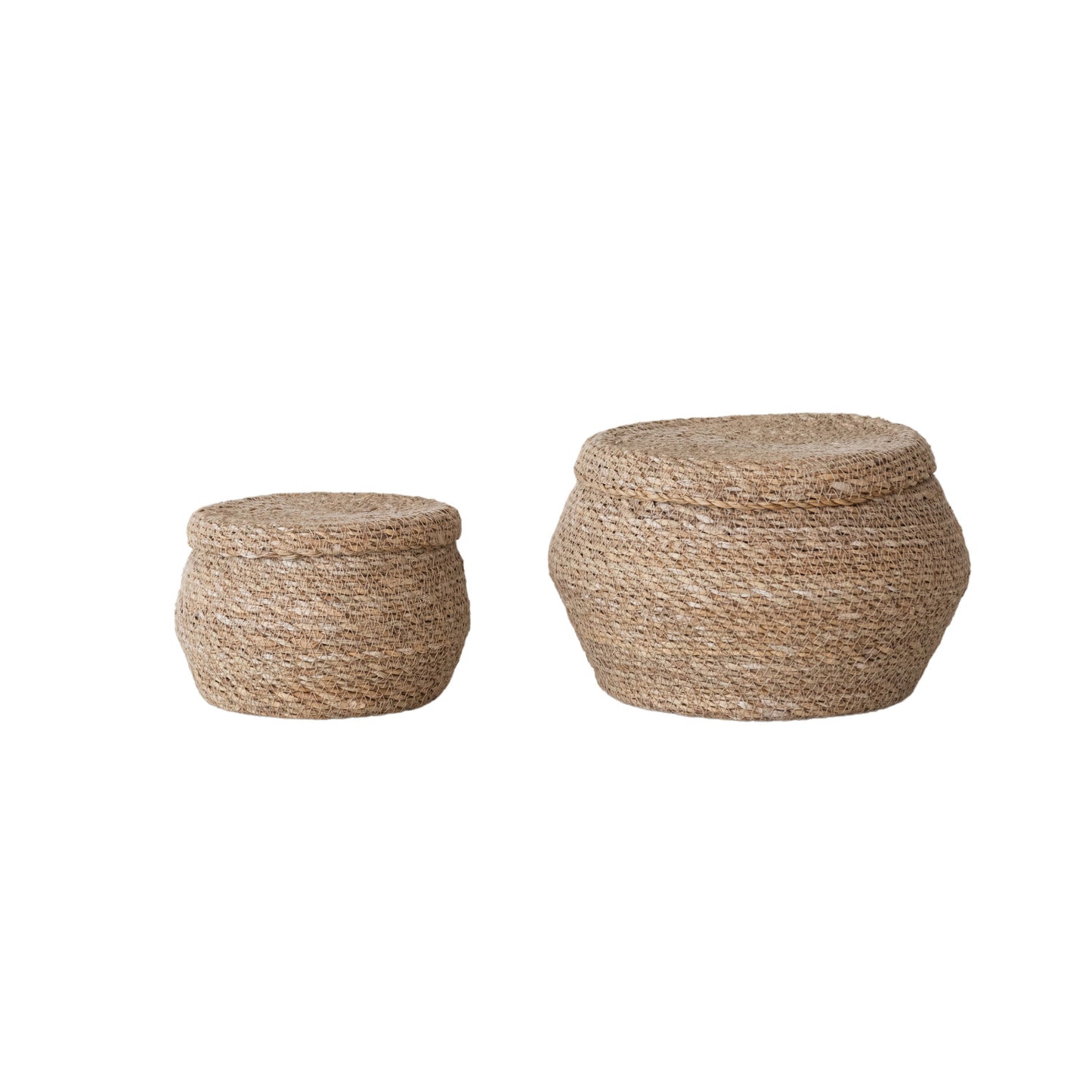 Hand-Woven Seagrass Baskets with Lids, Natural, Set of 2