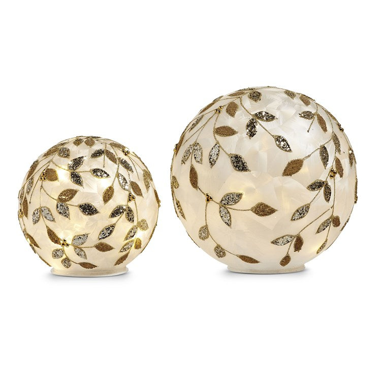 8 Lighted Champagne Leaf Balls