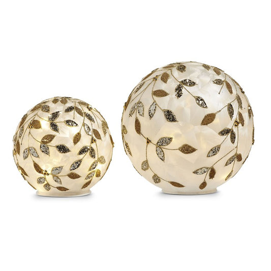 8 Lighted Champagne Leaf Balls