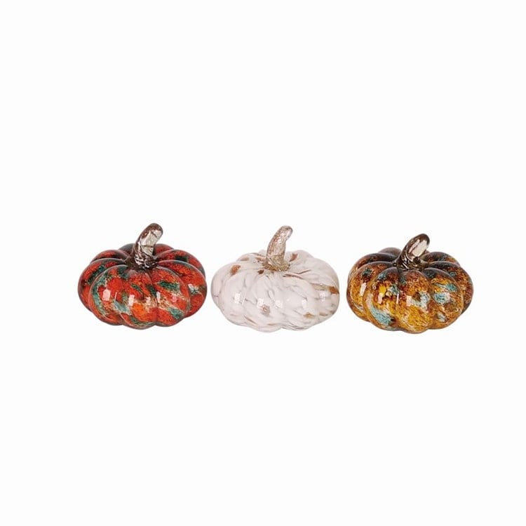 Glass Autumn Swirl Pumpkin Decor 3 Asst