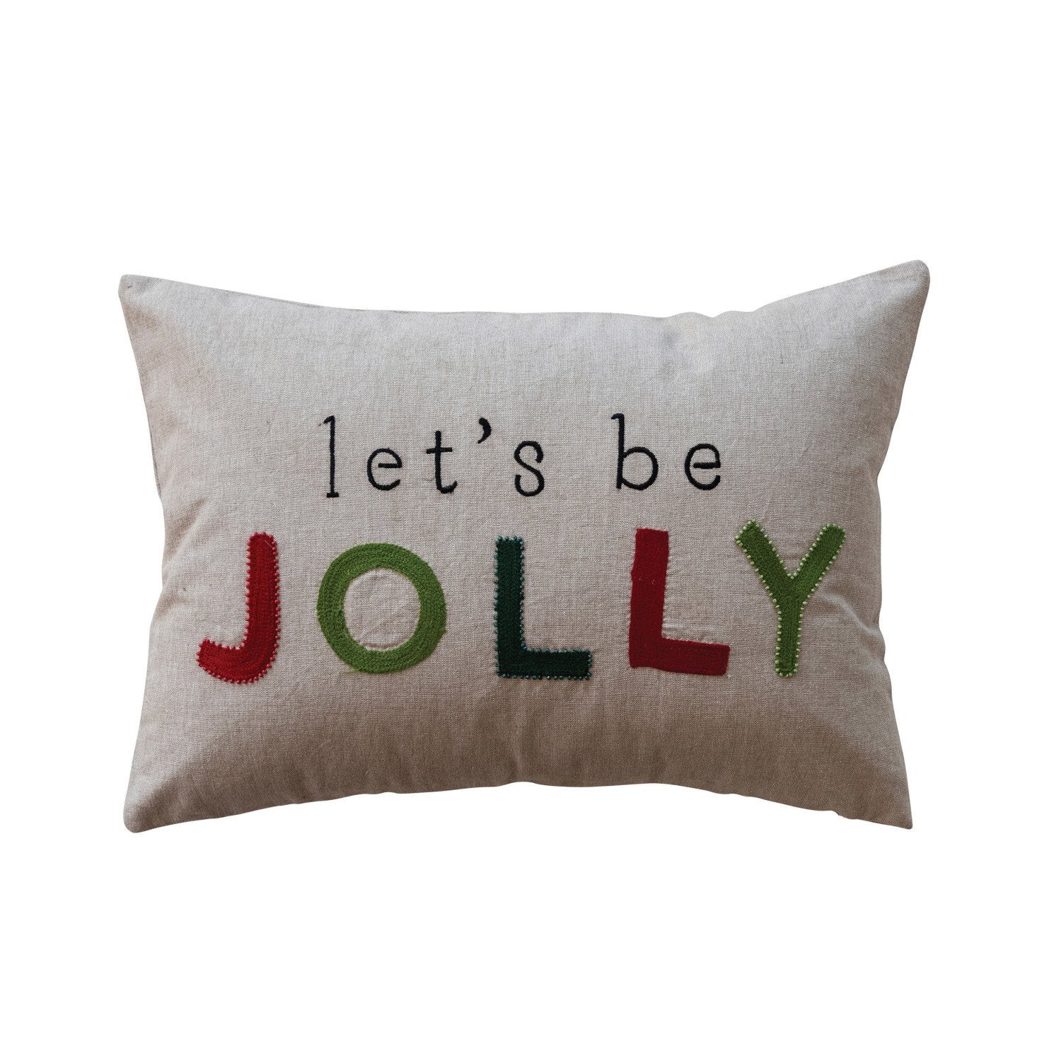 20"L x 14"H Cotton Chambray Lumbar Pillow w/ Embroidery & Beads